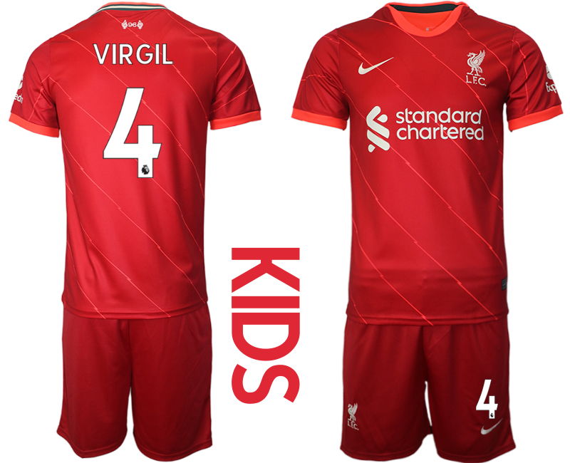 Youth 2021-2022 Club Liverpool home red #4 Soccer Jersey